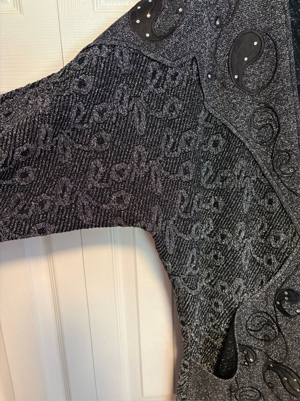 Cozy Black, Gray, and Silver Open-Front Women's Sweater Cardigan with Embroidery - Picture 3 of 3